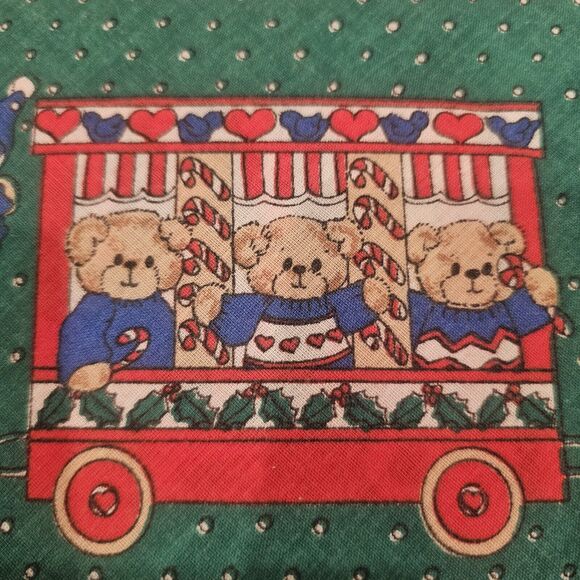 1986 Lucy Rigg Tablecloth Christmas Teddy Bear Train 50x68" & 6 Napkins Set VTG - Picture 1 of 7